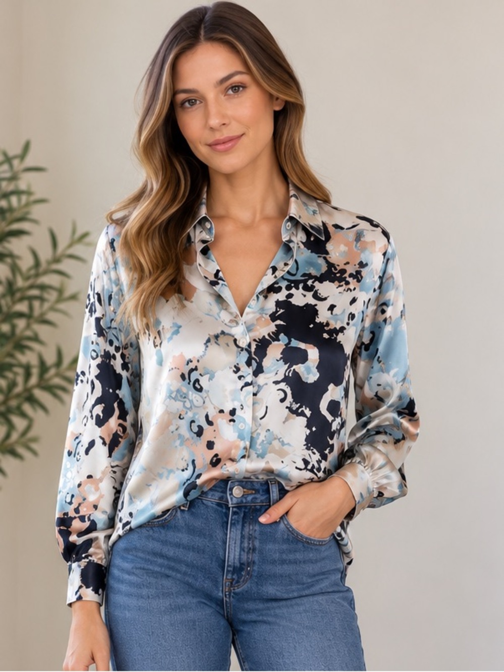 Zara Satin Long Sleeve Button Down Shirt size XS